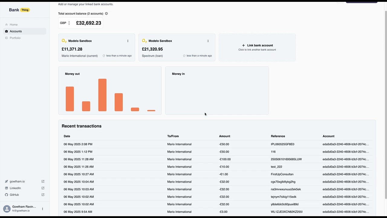 Bank Thing Demo - Open Banking | Yapily | NestJS | React | Redis
