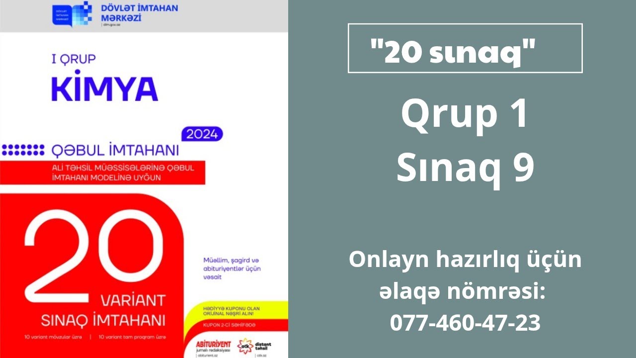 Kimya | 20 sınaq | I qrup | Sınaq 9 | Sualların izahı