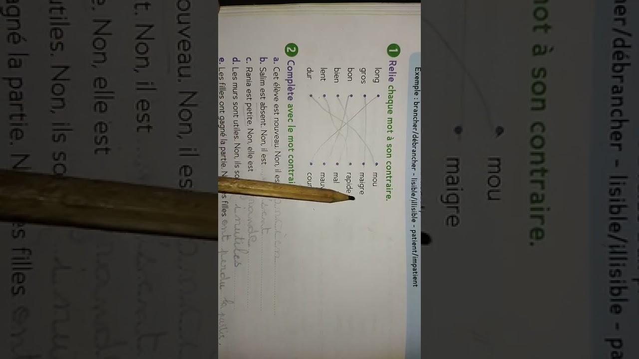 Cahier d'activités . Les contraires p: 58