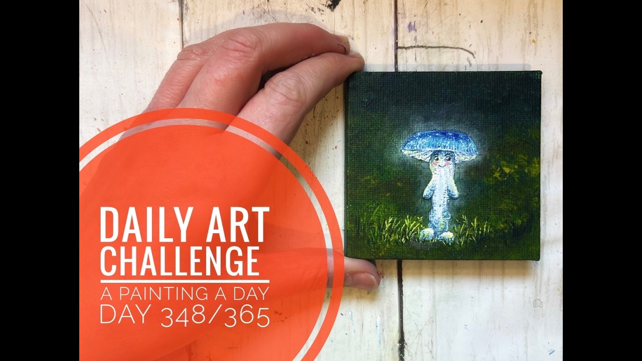 Daily Art Challenge 348/365 | Glowing Mushroom Toadstool Character | Acrylic Painting Time-lapse