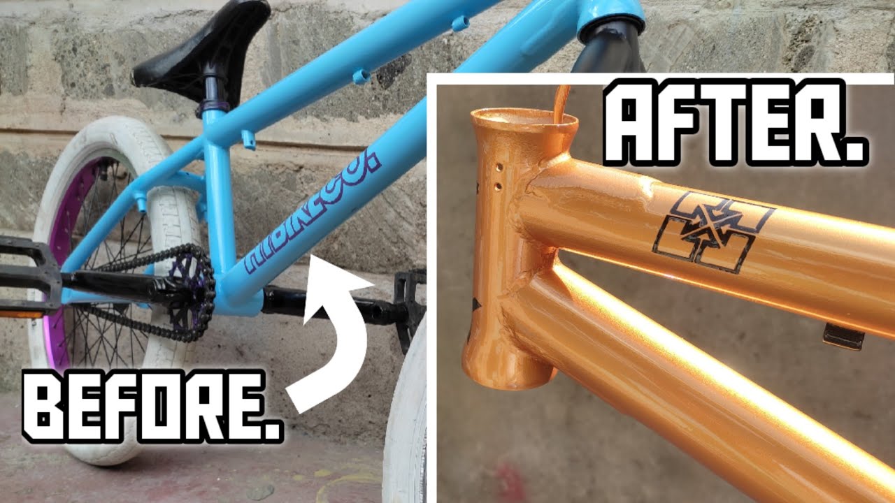 Light Blue FitBikeCo BMX Bike Frame Repaint - Gold Effect.