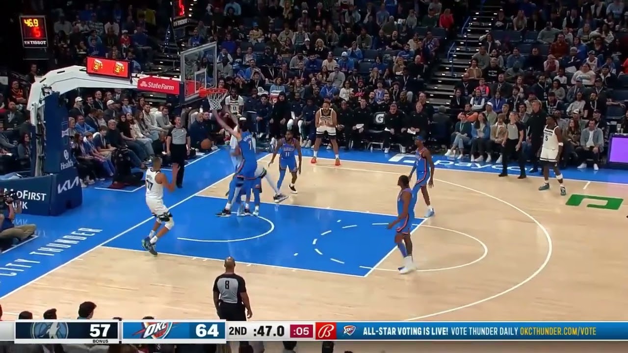 Rudy Gobert Two Handed Dunk Over Chet Holmgren / Timberwolves vs. Thunder / December 26, 2023