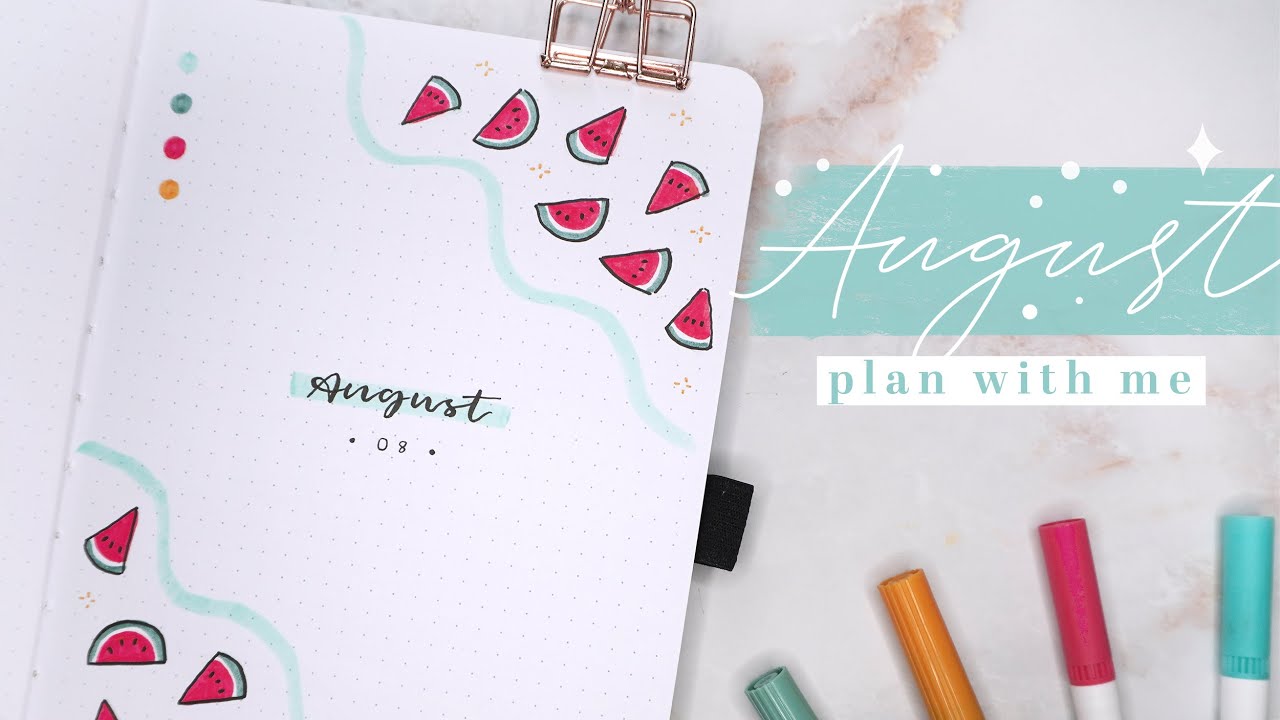 August 2023 bullet journal setup | plan with me | cute & summery watermelon theme 🍉
