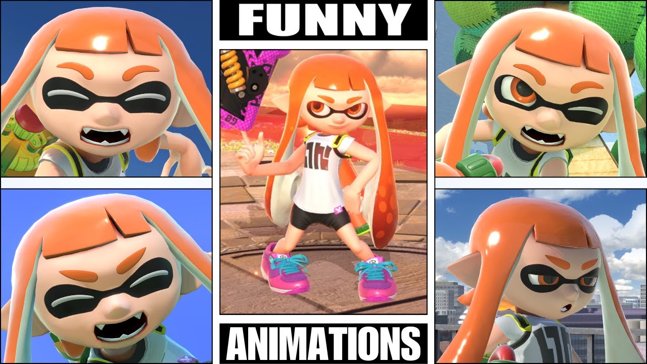 Inkling Girl's FUNNY ANIMATIONS in Super Smash Bros Ultimate (Drowning, Dizzy, Star KO, & More)