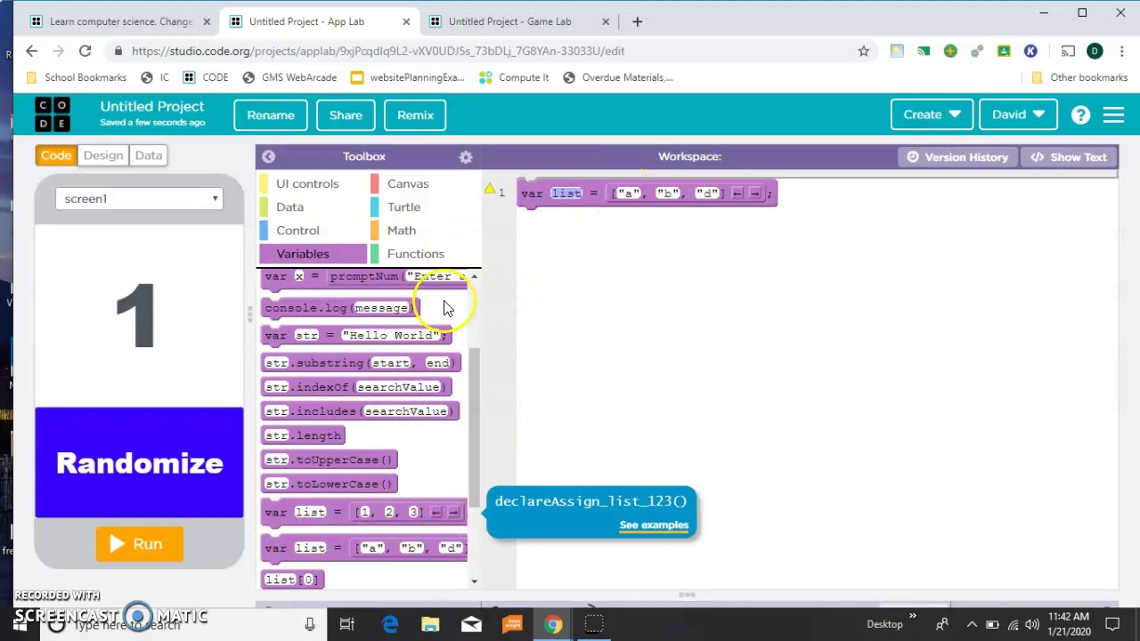 Randomize Screens in App Lab on Code.org