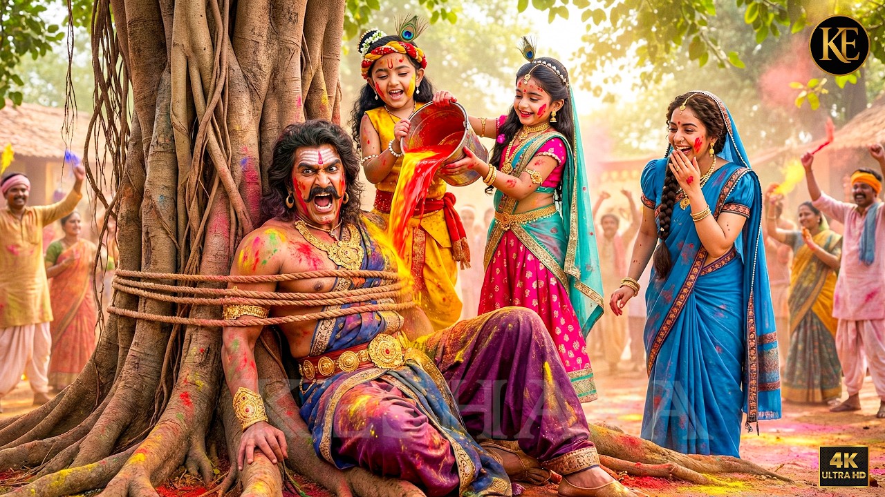 पेड़ से बंधा कंस, रंगों से नहलाए बाल कान्हा-राधा, देख मैया हंस पड़ी || Yashomati Maiyaa Ke Nandlala
