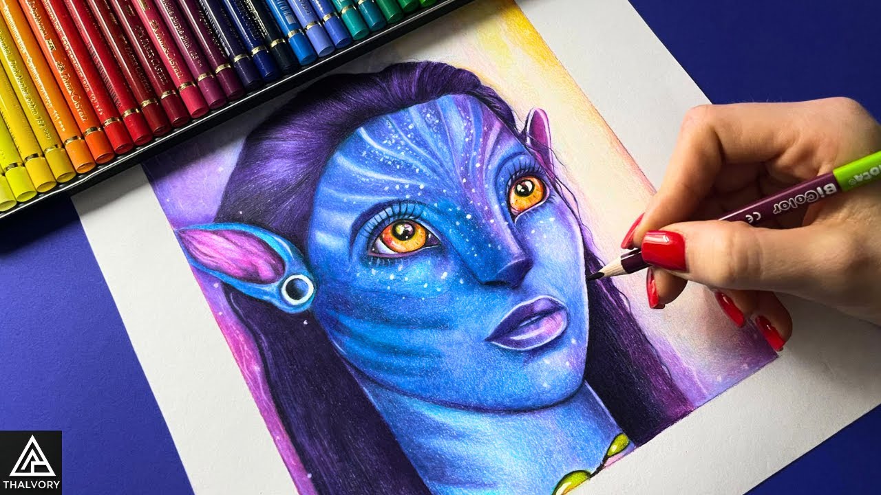 Hyper Realistic Neytiri Avatar Drawing – 45 Hour Colored Pencil Time Lapse🌌