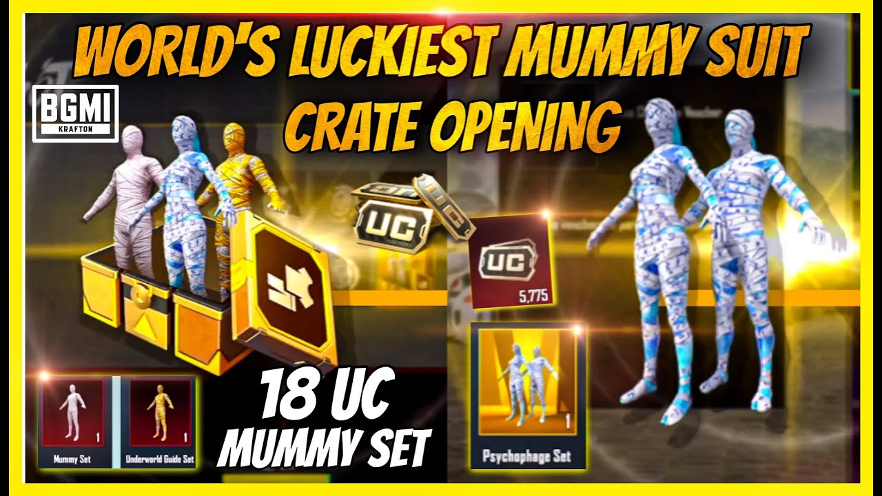 WORLD'S LUCKIEST ULTIMATE MUMMY SUIT CRATE OPENING IN BGMI - 18 UC LUCK? GOT ALL MUMMY SUIT ( BGMI )