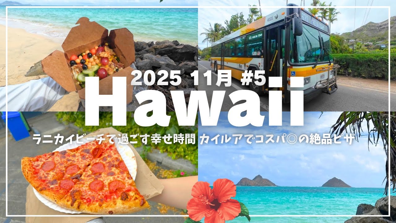 【2025年11月ハワイ#5】ラニカイ7番小径からビーチへ｜絶品コスパ◎のピザ🍕｜落とし物のハプニング😅