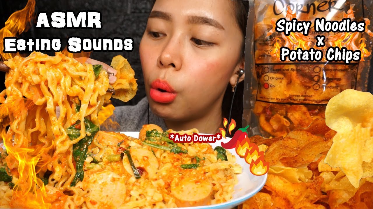 ASMR Indomie Nyemek Super Pedas Level Dower + Keripik Kentang | Eating Sounds | No Talking