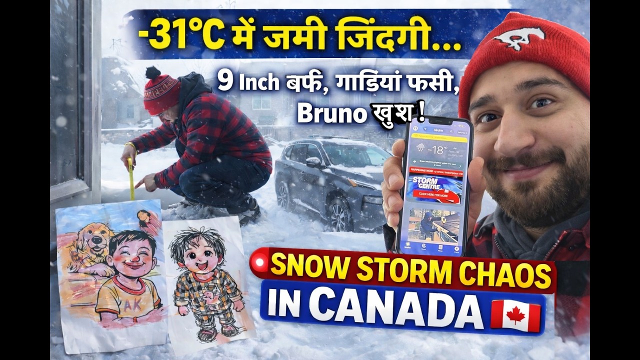 -31°C में जमी ज़िंदगी 9 Inch बर्फ, गाड़ियां फसीं, Bruno खुश! | Snow Storm Chaos | Canada Family Vlog