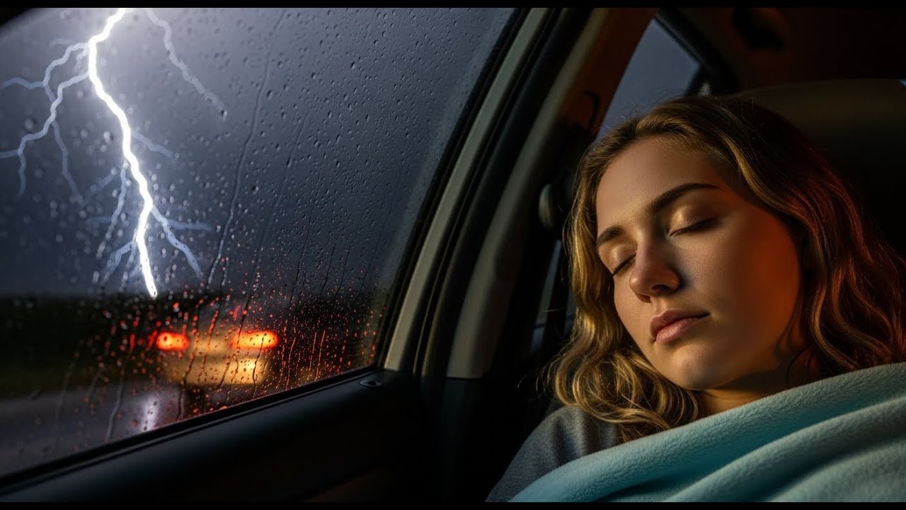Heavy Rain & Rolling Thunder on Metal Car Roof | Night Sleep Sounds