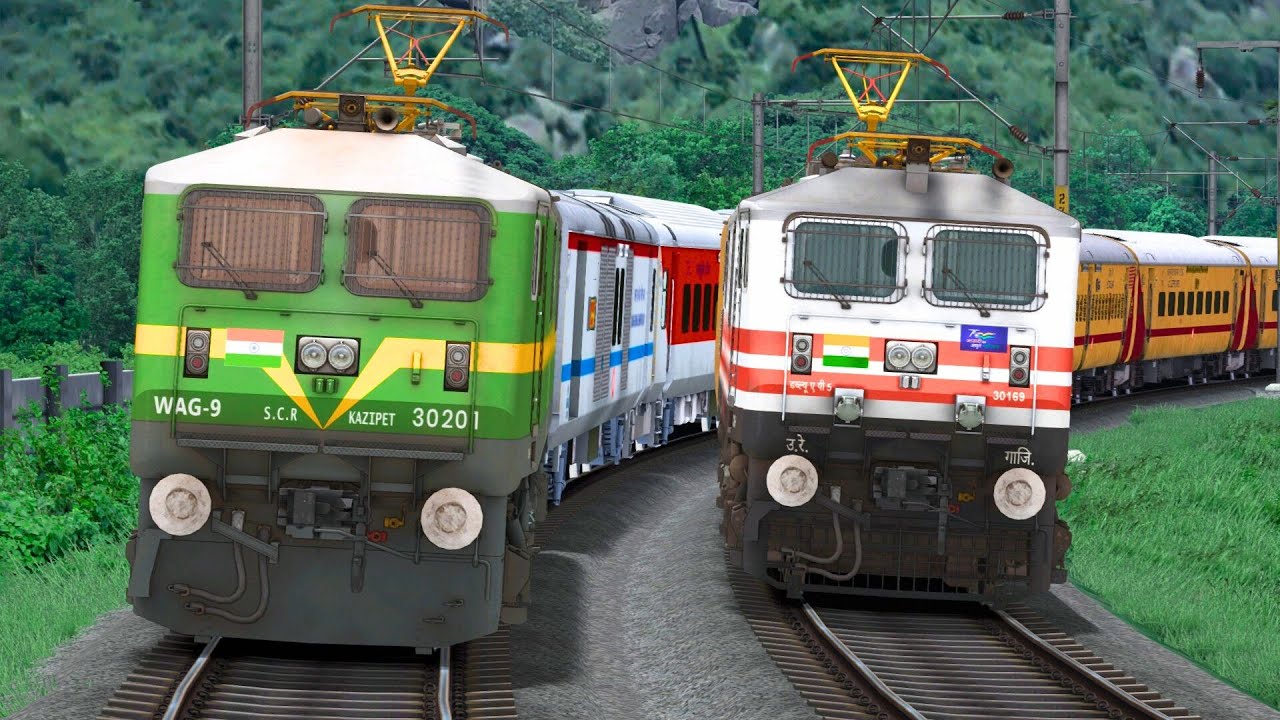 WAP 5 vs WAG 9H HIGH SPEED DANGEROUS RACE | BUMPY RAILROAD CROSSING | TRAIN SIMULATOR | NTG GAMING