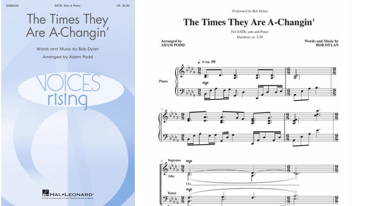The Times They Are A-Changin' by Bob Dyland (SATB Choir + Solo) - Arranged by Adam Podd
