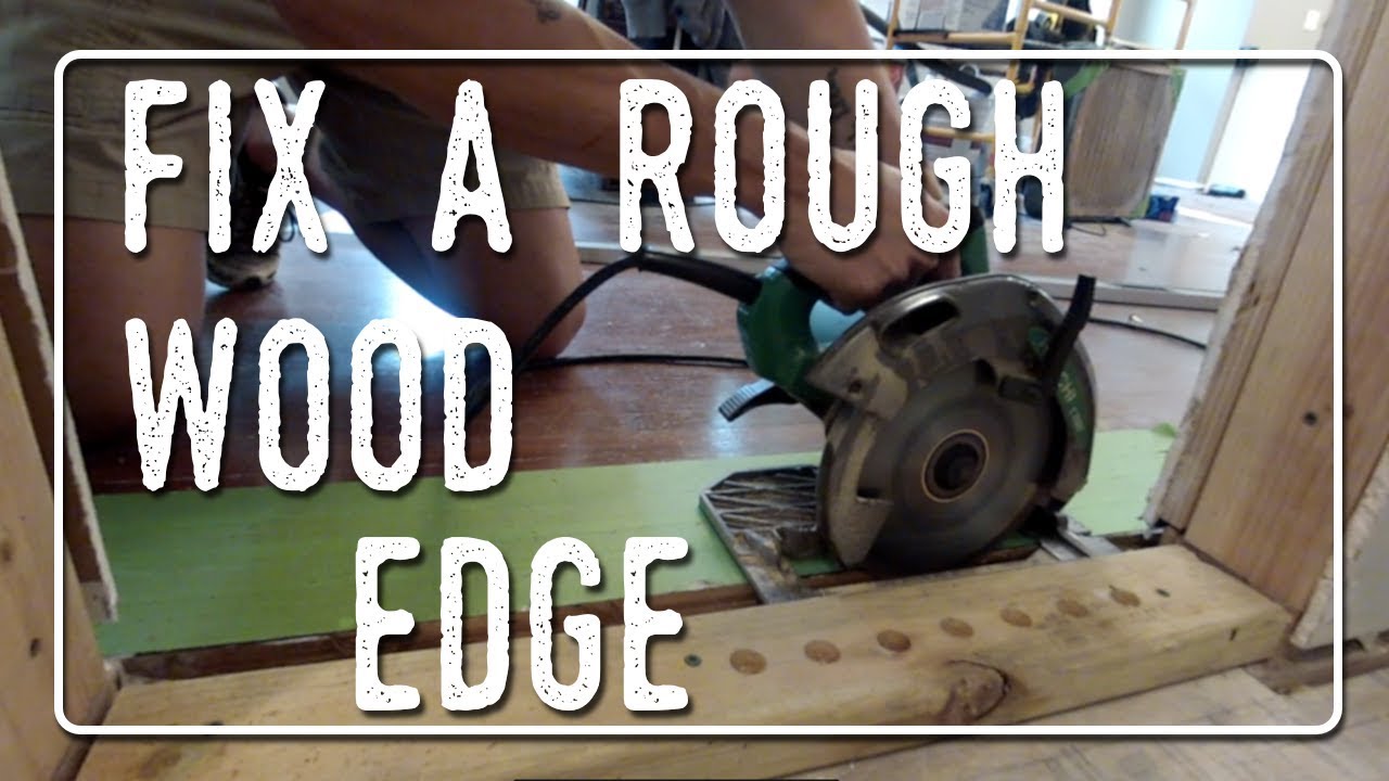 Trimming the edge of a hardwood floor at a doorway