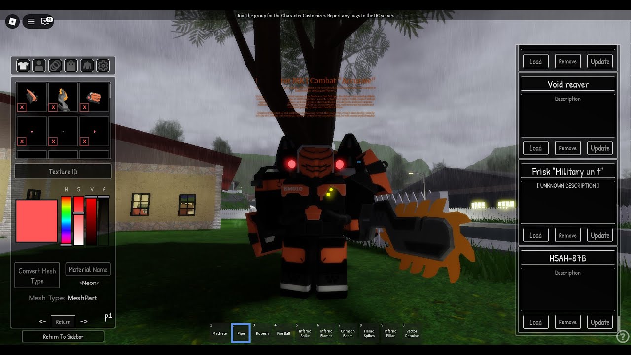 How to use the Character Customization in Roblox Fallen Pines 
