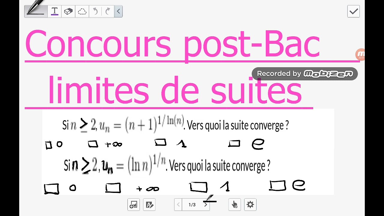 QCM  Concours post-Bac  limites de suites niveau sup.