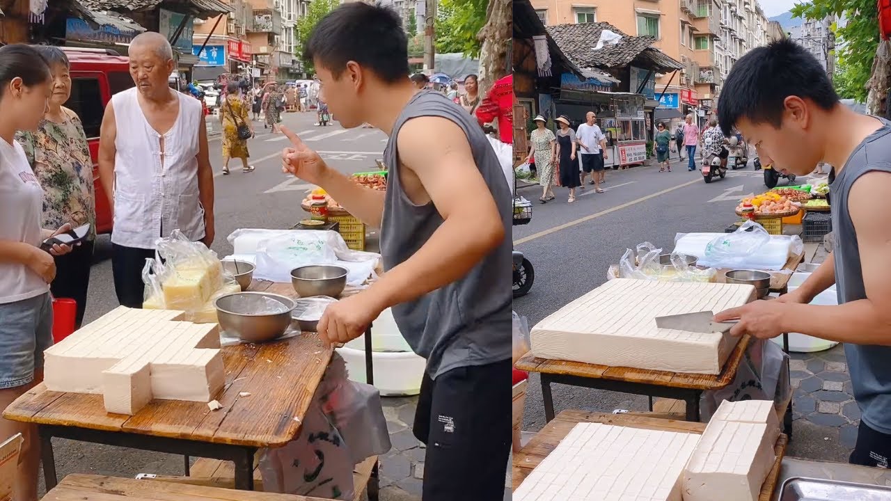 The stall sells tofu, freshly made and sold on August 19st.