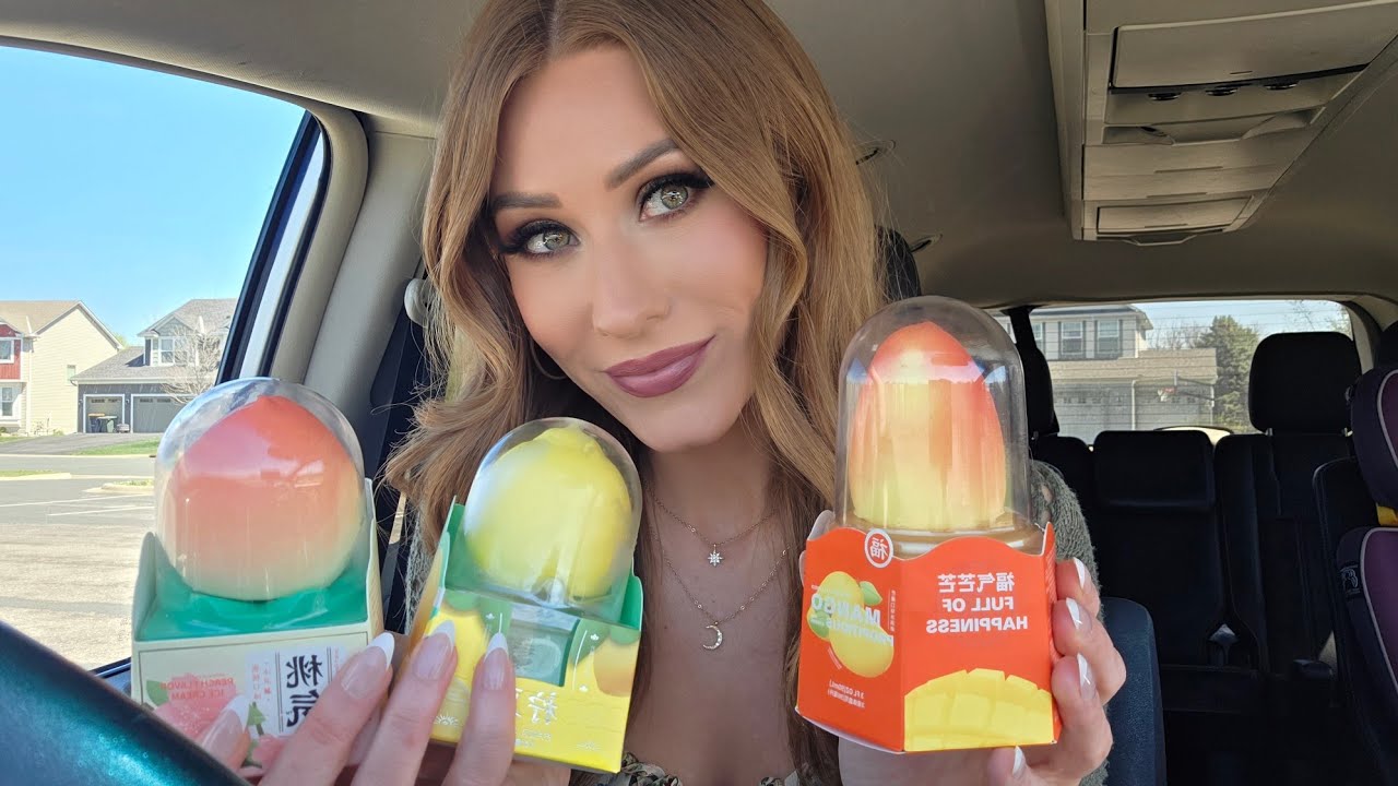 ASMR | Trying *VIRAL* Mango, Peach, and Lemon Ice Creams!! 🥭🍑🍋 (Car Mukbang)