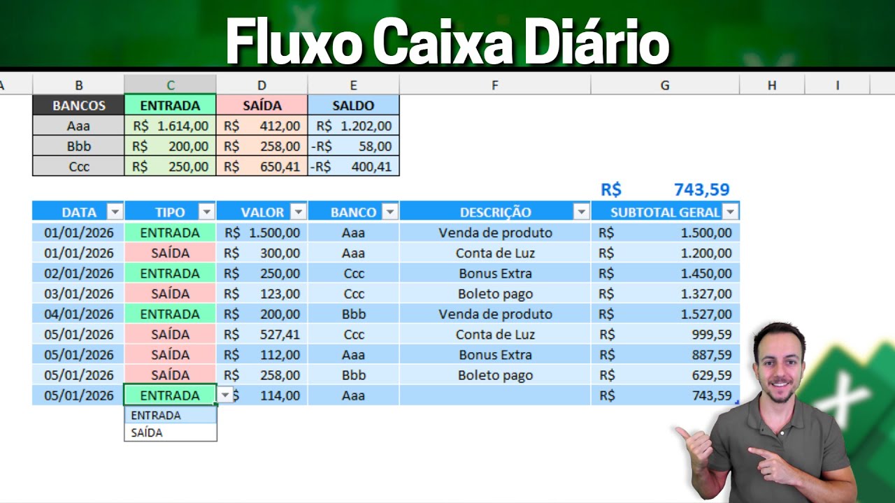 Como fazer Planilha Fluxo de Caixa Diário no Excel | Várias Contas Bancárias