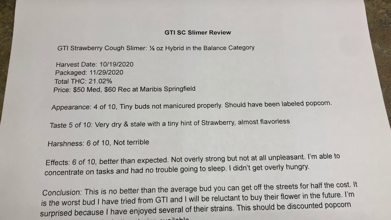 GTI Rhythm S.C. Slimer Strain Review from Maribis Springfield