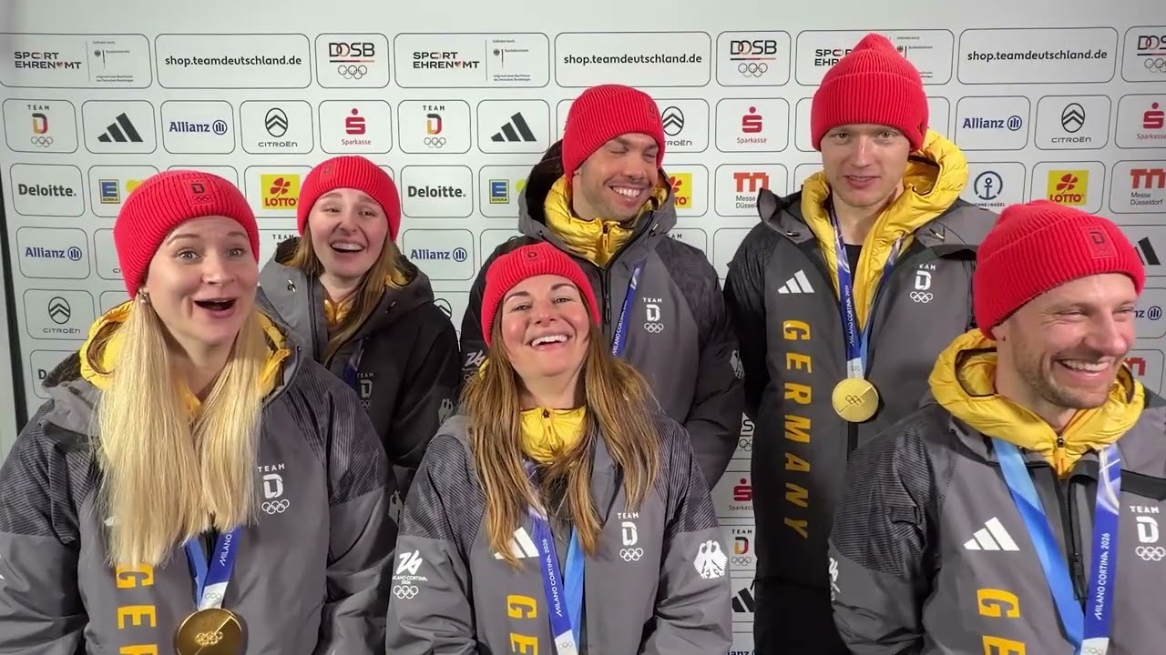 Rodelteam Staffel nach Gold in einem lustigen Interview..... #teamdeutschland #olympia