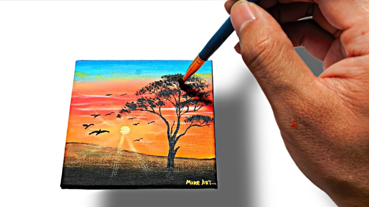👉 Cómo pintar un atardecer paso a paso | Paisaje acrílico relajante 