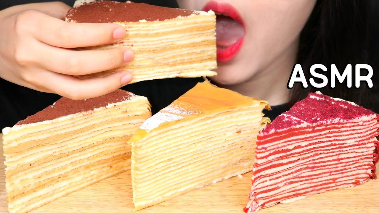 ASMR Eating CREPE CAKES 크레이프 케이크 먹방 咀嚼音 EATING SOUNDS NO TALKING MUKBANG