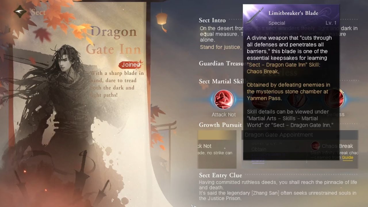 Sword of Justice Obtain Limitbreaker&rsquo;s Blade Dragon Gate Inn Sect Guide