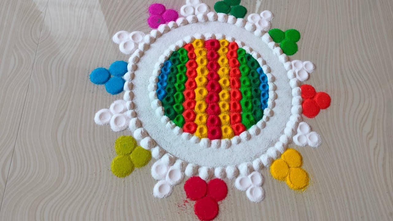 Colourful attractive and elegant rangoli 🤩. #youtubevideo #easyrangoli #rangolidesigns 