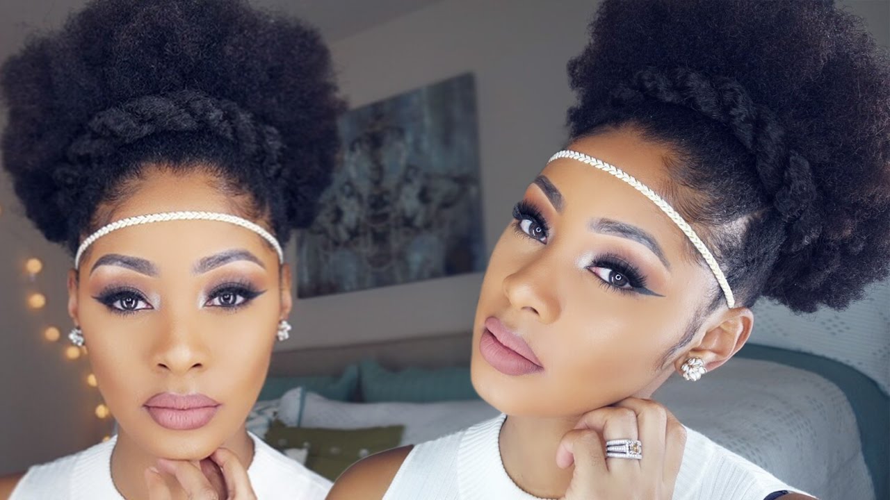 Easy Natural Hair Holiday Puff & Ice Mocha Makeup Tutorial