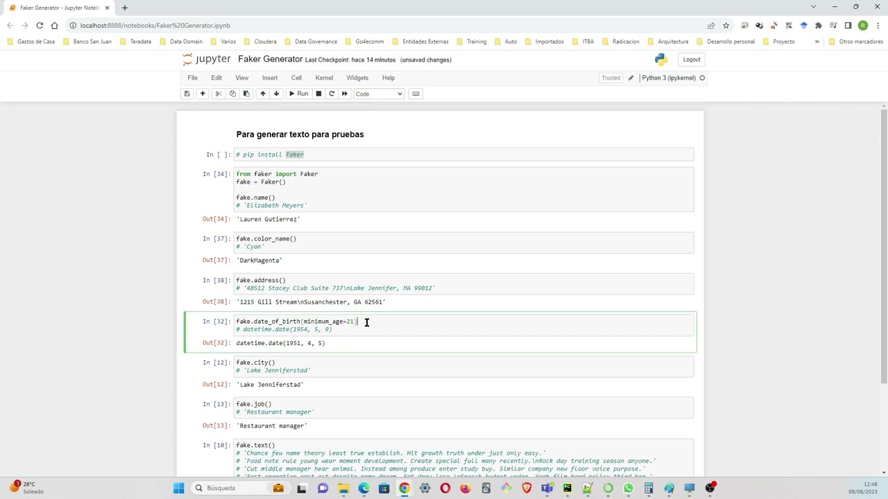 Faker de Python - Permite generar texto para pruebas