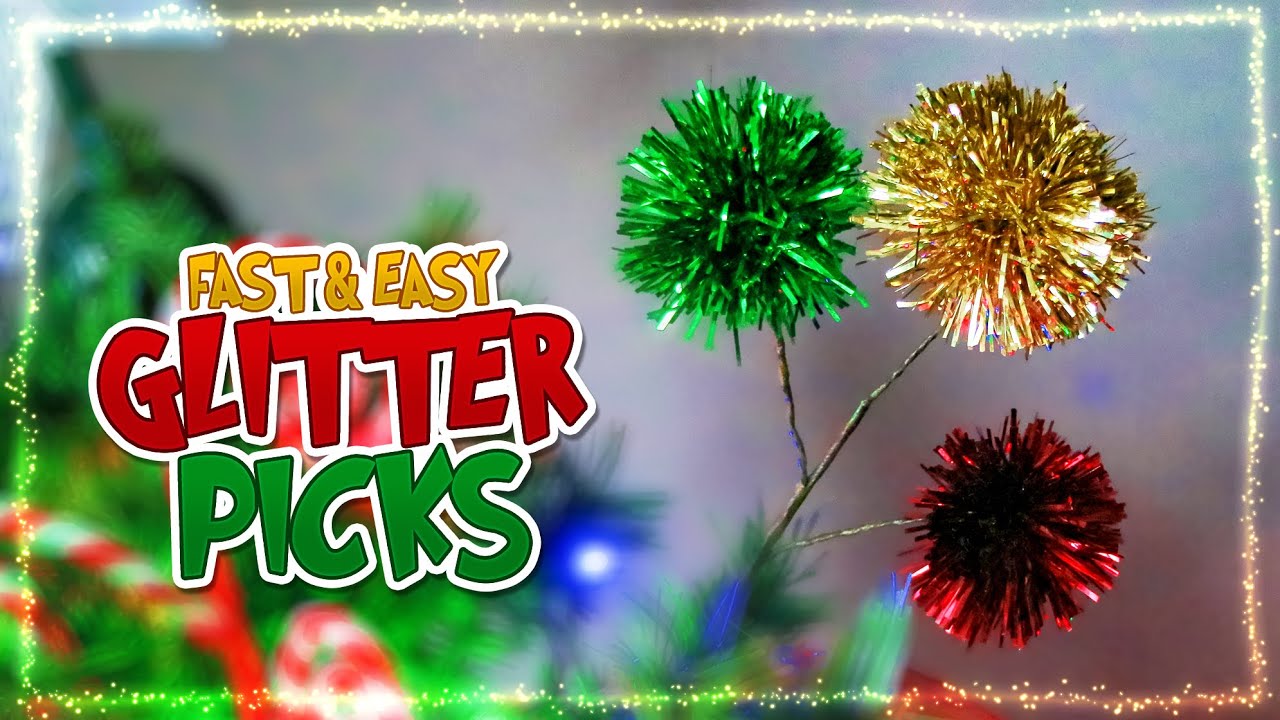 Fast & Easy Glitter Pom Pom Picks for the Christmas Tree | DIY Whimsical Dr Seuss Christmas Decor