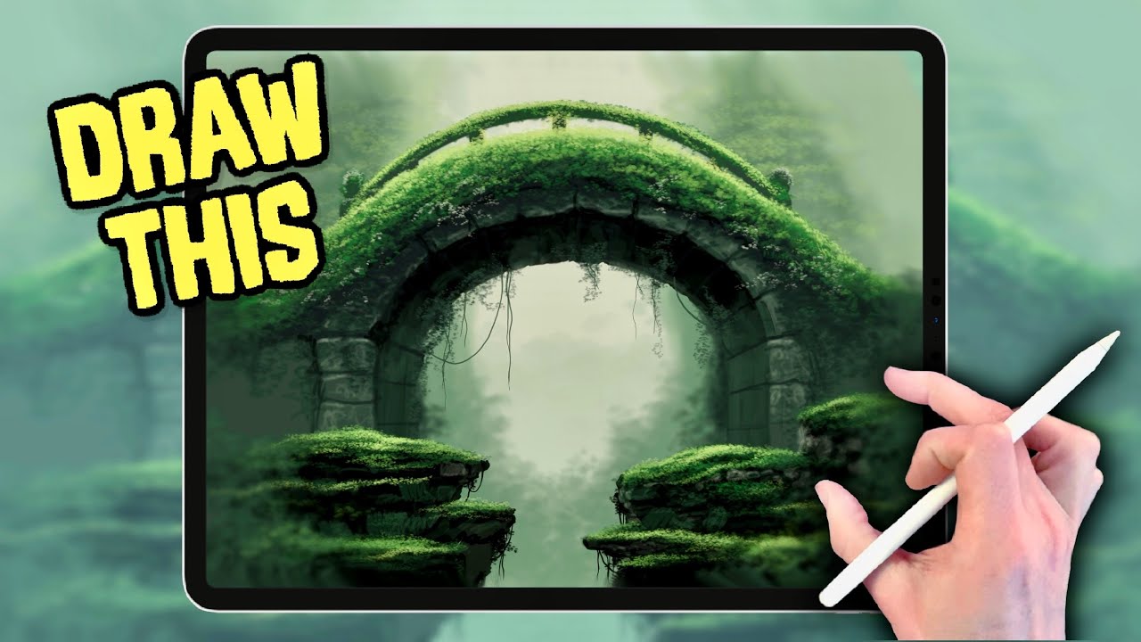 PROCREATE Landscape DRAWING Tutorial in EASY Steps - Ancient Stone Bridge