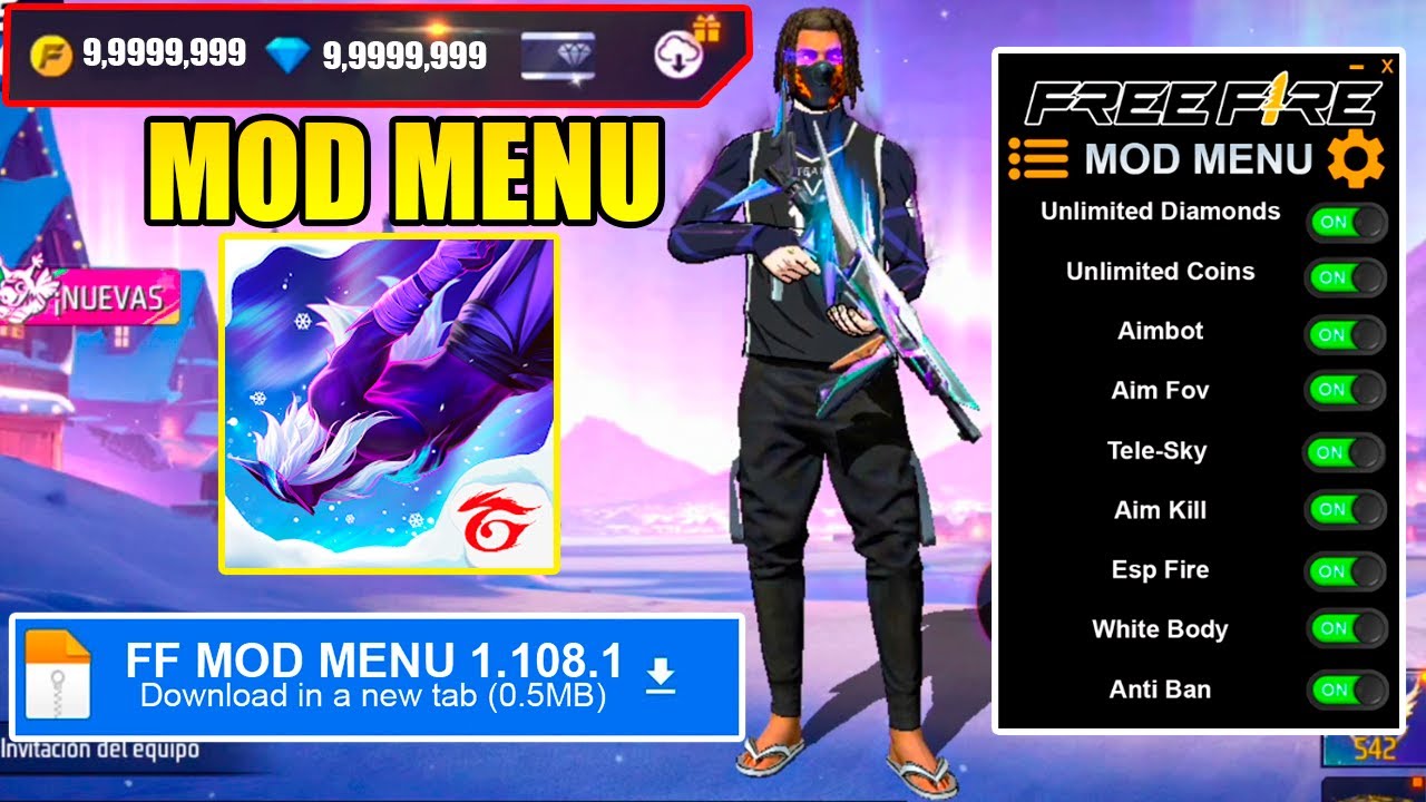 FREE FIRE MOD MENU APK 2024 v1.108.1 🔥 DIAMANTES GRATIS PARA FREE FIRE 💎HACK GRATIS PARA FREE FIRE