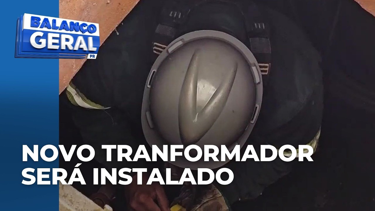 Equipes retiram transformado que sofreu curto circuito e trabalham para instalar um novo equipamento