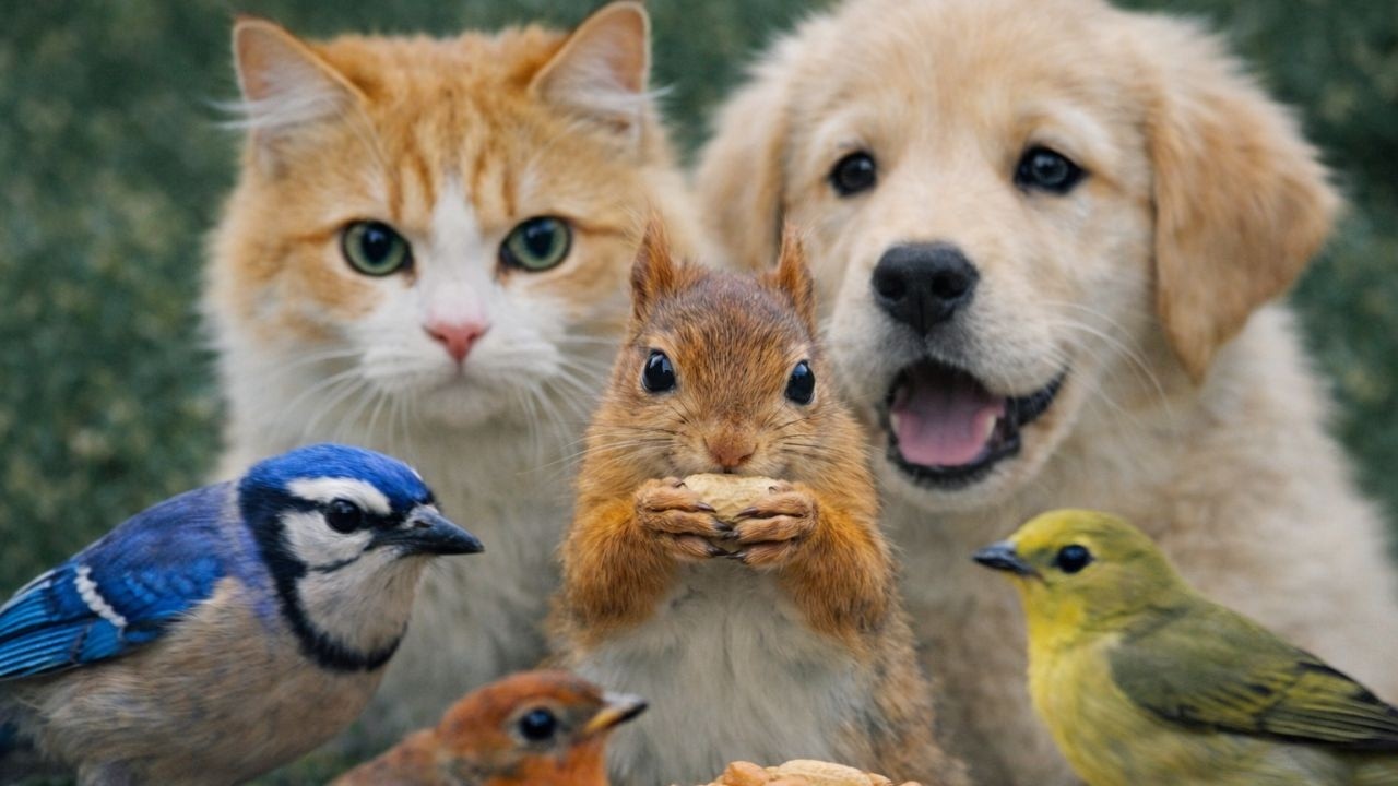 Cat and Dog TV 4K Baby Squirrel and Bird Friends | Calming Pets (1 HOURS)