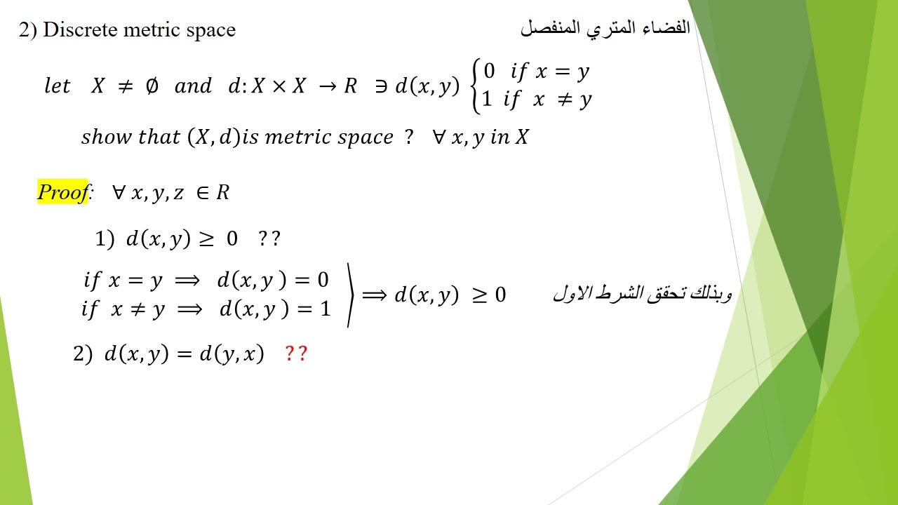 تحليل رياضي (الفضاء المتري ) كلية التربية الاساسية جامعة ديالى ( د. جمهور محمود )