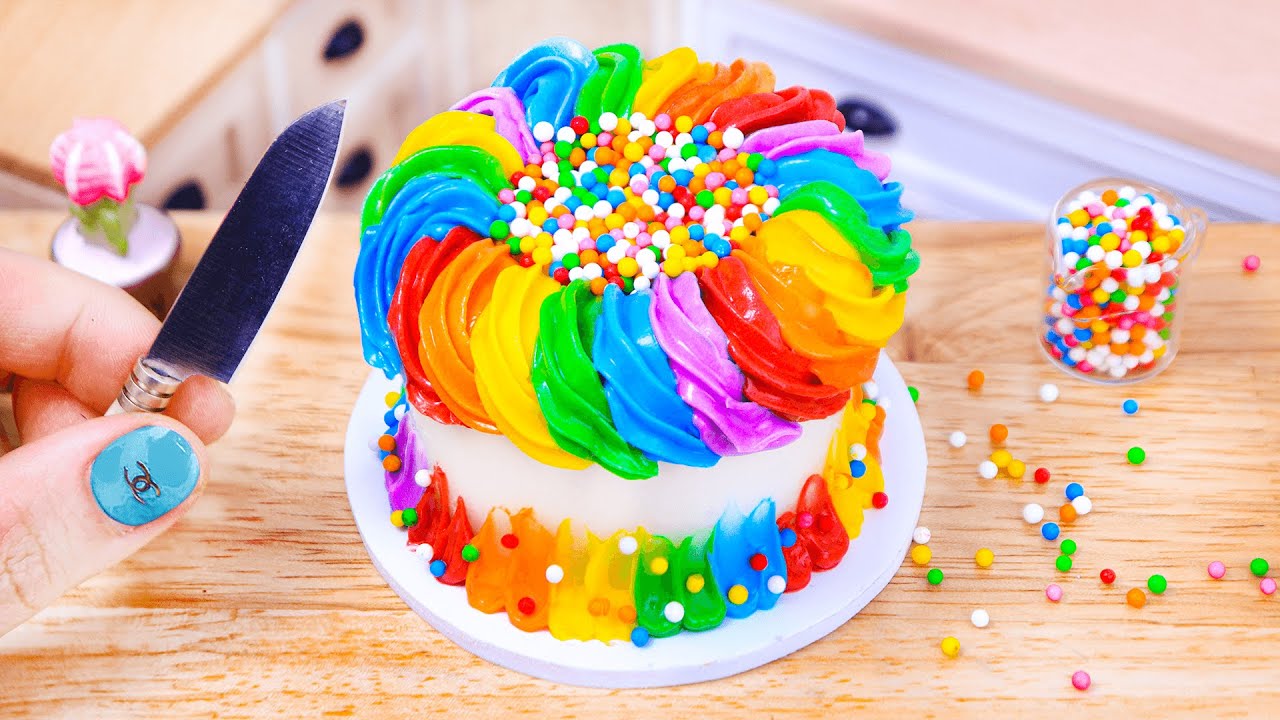 Tiny Sweet Chocolate Cake Decorating With Rainbow Buttercream 🍰🌟 Miniature Cakes DA