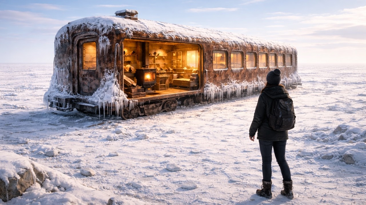 Building a Luxury SECRET HOUSE Inside an Abandoned Train Wagon in a Frozen Desert (ASMR)