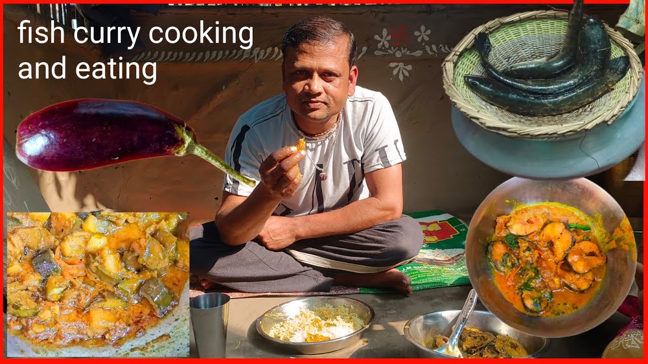 ছিপে ধরা শোল মাছের কালিয়া জমির টাটকা বেগুন মাছের তেল দিয়ে তেল বেগুন fish curry cooking and eating 