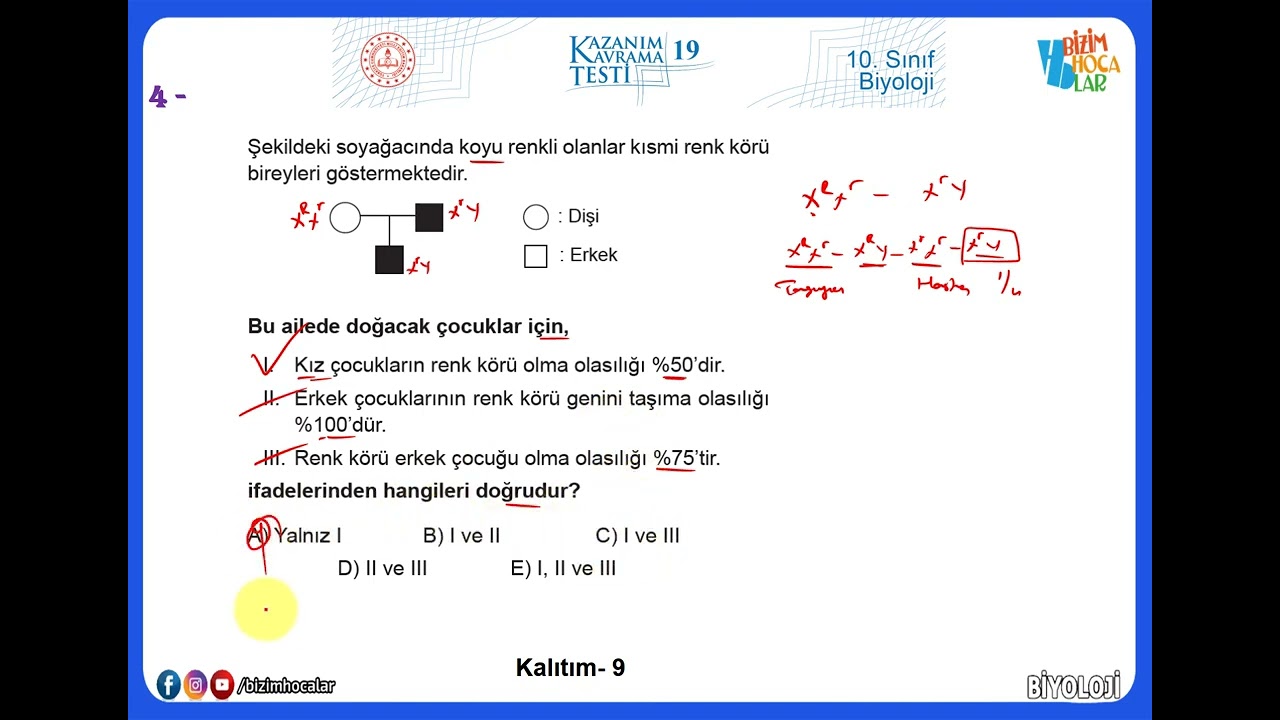 10. Sınıf Biyoloji Kazanım Testleri-19 (2022 - 2023) Kalıtım -9