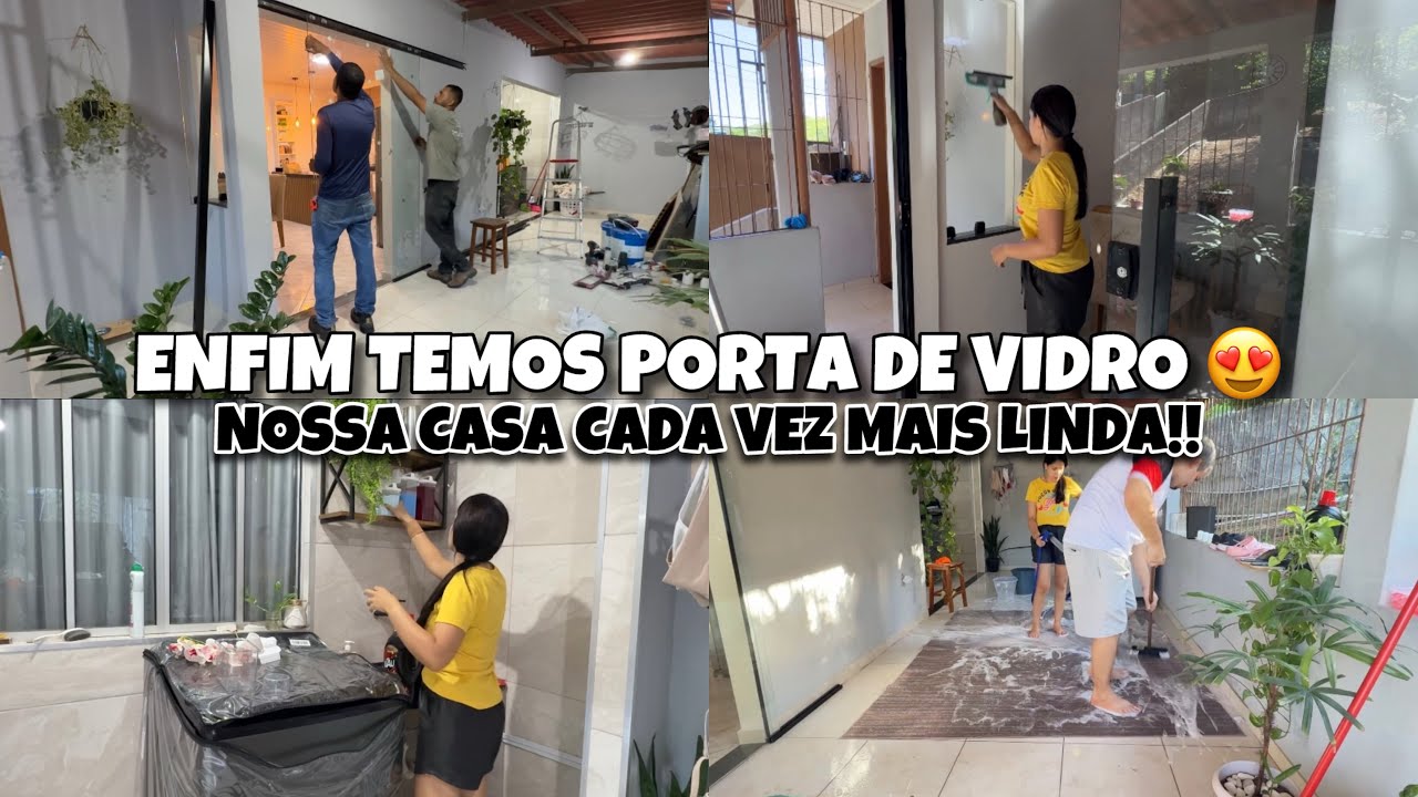 FINALMENTE INSTALARAM A PORTA DE VIDRO 😍 FICOU LINDO!! FAXINA REAL NA &Aacute;REA E MUITO TRABALHO 