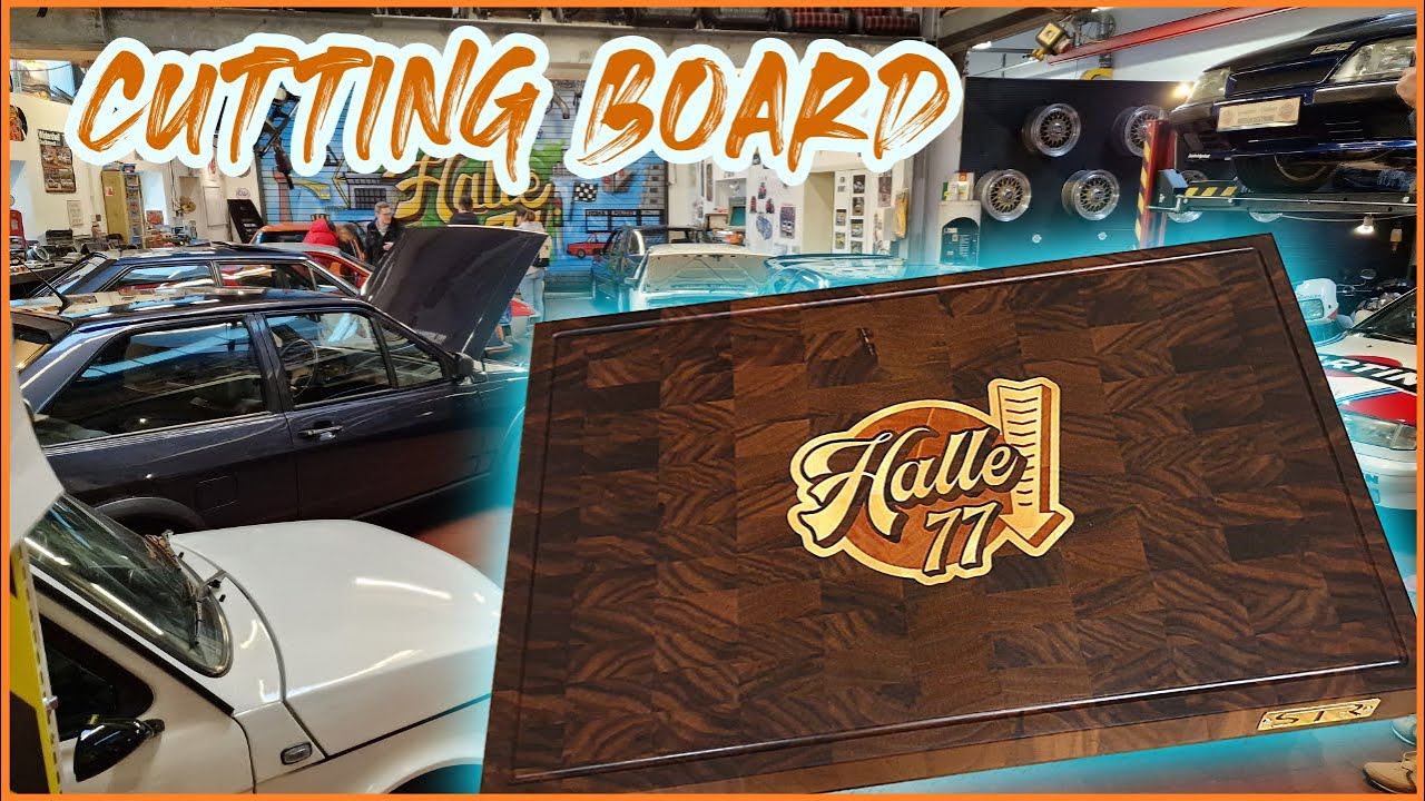 Halle 77 Schneidebrett Geschenk für Halle77 End grain cutting board CNC inlay