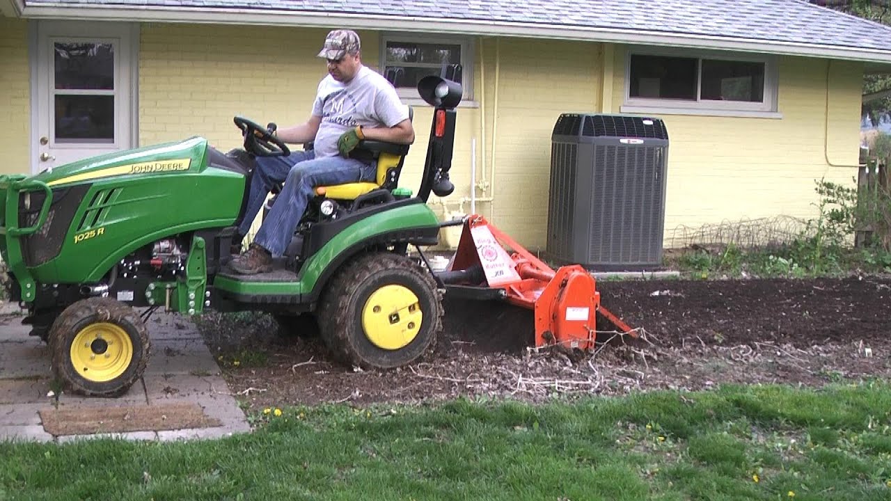#57 John Deere 1025R Custom Tilling work. Gardeners are 'down to earth' people.