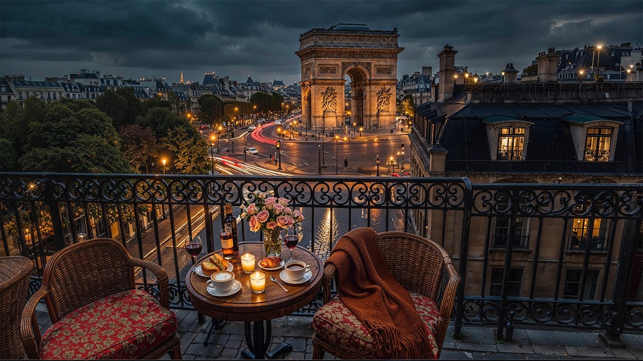 Evening Jazz at a Paris Balcony Café ☕ Soft Jazz Music for Study, Reading & Romantic City Ambience