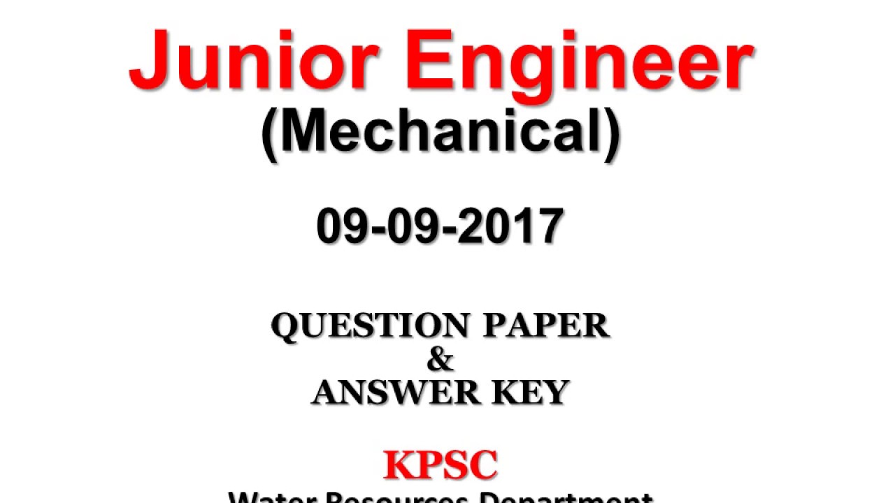 KPSC Water Resources Department JE Mechanical Question paper with answer key