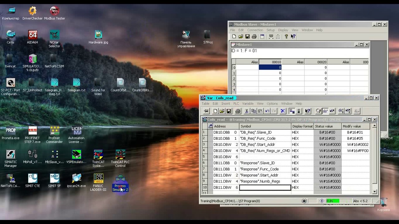 Сommunication between PLCSIM and Modbus Slave