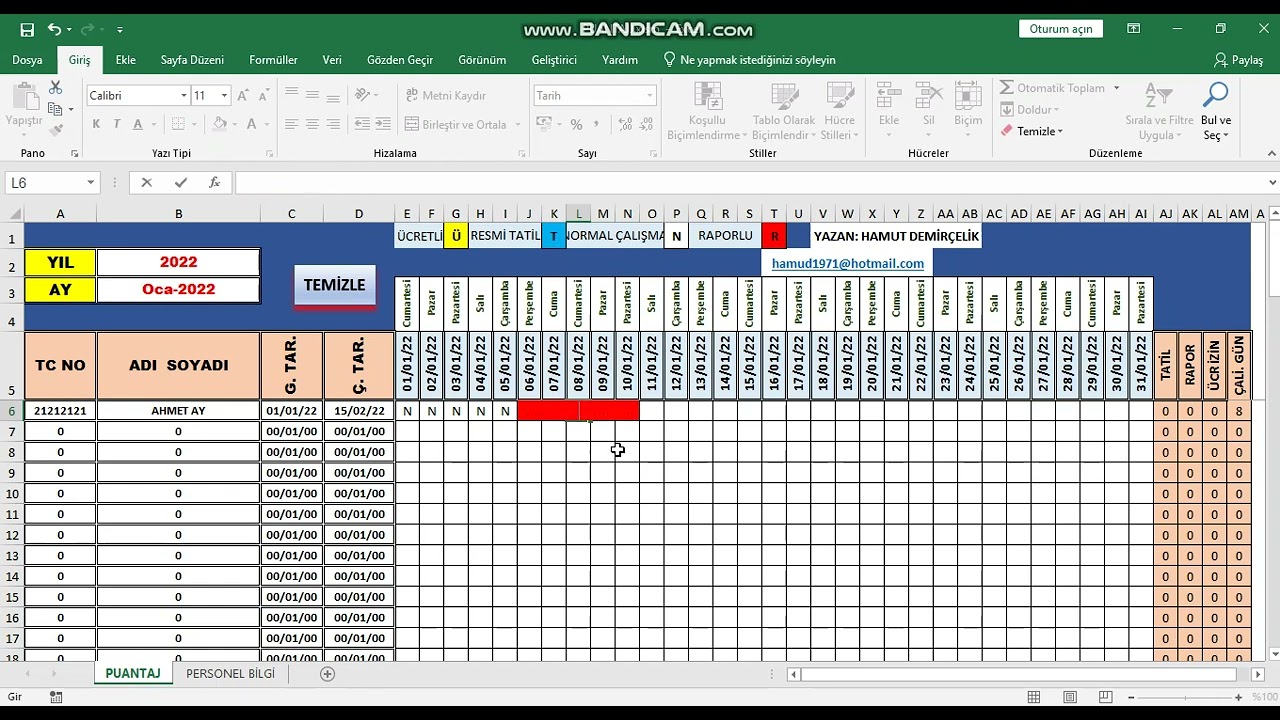 Excel Puantaj - Şantiye ve Ticari İşletmeler İçin