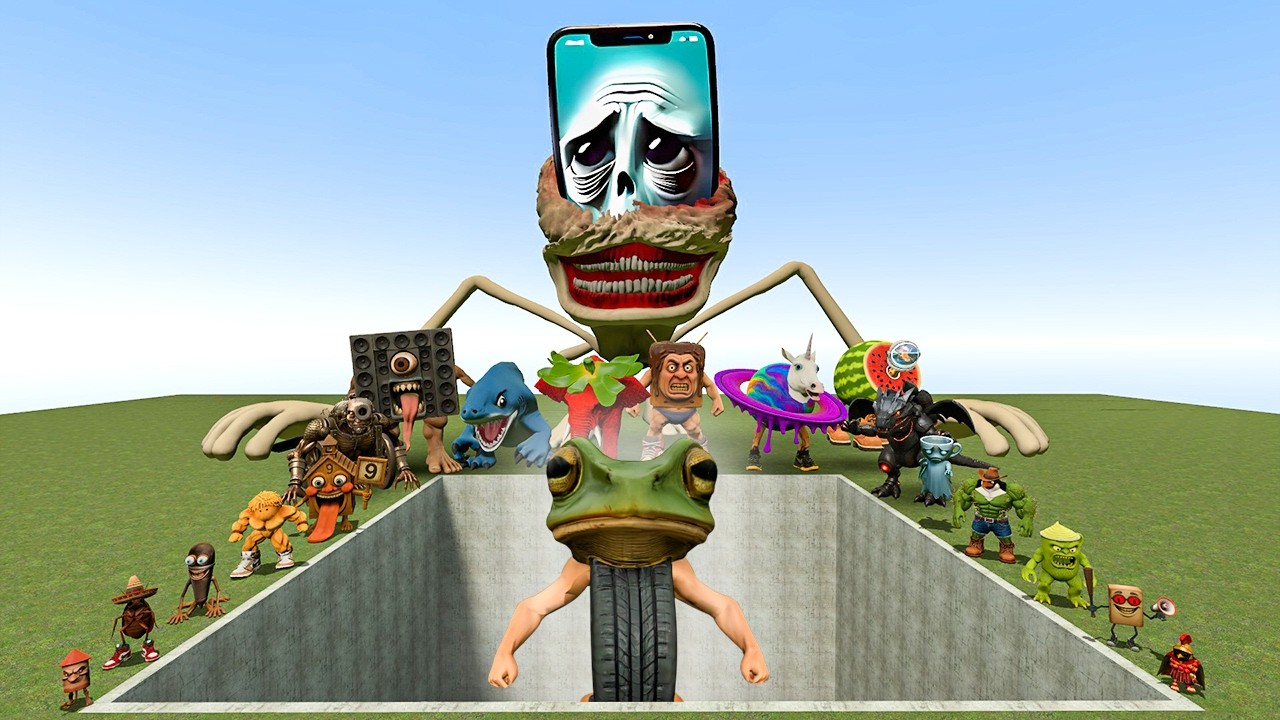 AI Brainrot Memes vs Boneca Ambalabu Bosses in Giant Pit – Gmod Chaos